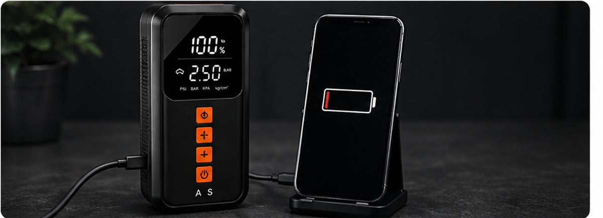 Arrancador de Batería 4 en 1 con Compresor de Aire y Power Bank